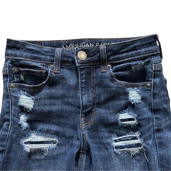 American Eagle Jean Shorts Next Level Stretch Hi Rise Shortie Distressed Size 0 - Picture 4 of 12